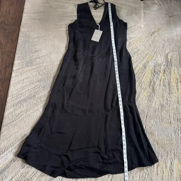 Everlane desss long black silky satin v neck maxi midi slip dress small new - Picture 8 of 15